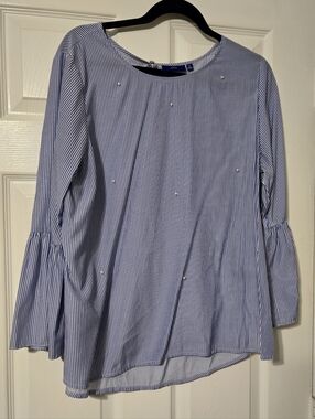 Apt. 9 Blue & White Striped Bell-Sleeve Blouse